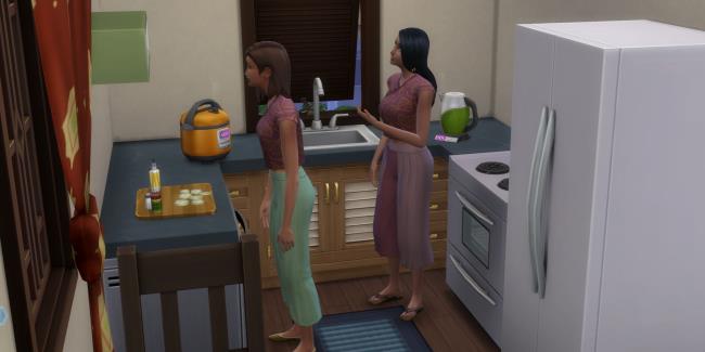 The SIms 4 for rent two sims in kitchen with new appliances-1