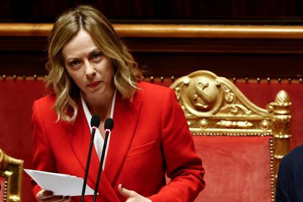 Giorgia Meloni speaking in the Italian senate.